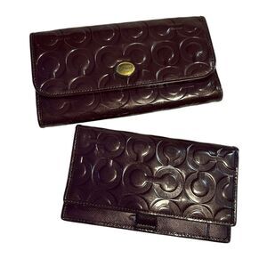Coach Peyton Op Signature Dark Purple Wallet with Matching Checkbook Holder